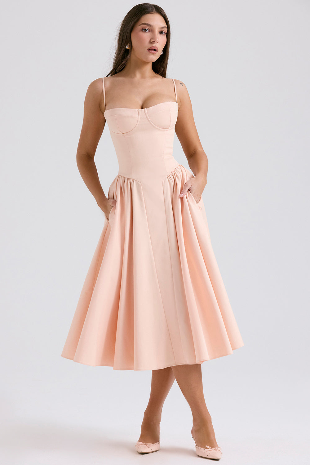 Marguerite Midi Dress - Peach Parfait