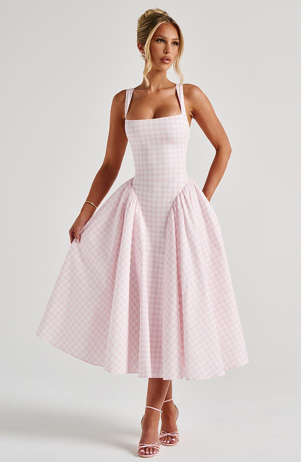 Petal Check Midi Dress - Blush Gingham