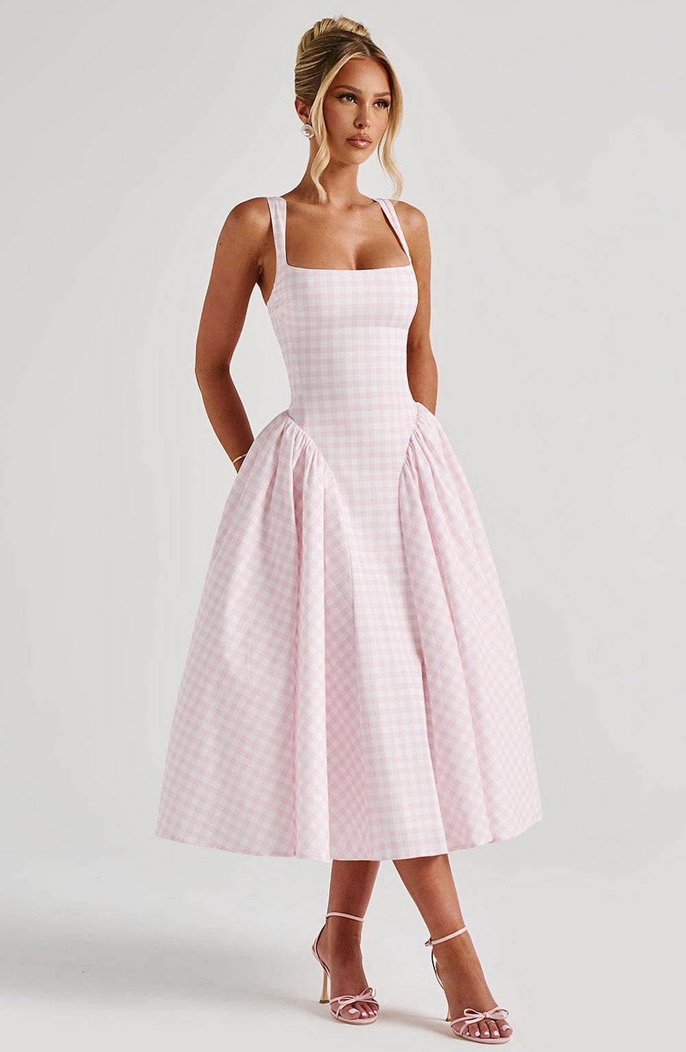 Petal Check Midi Dress - Blush Gingham