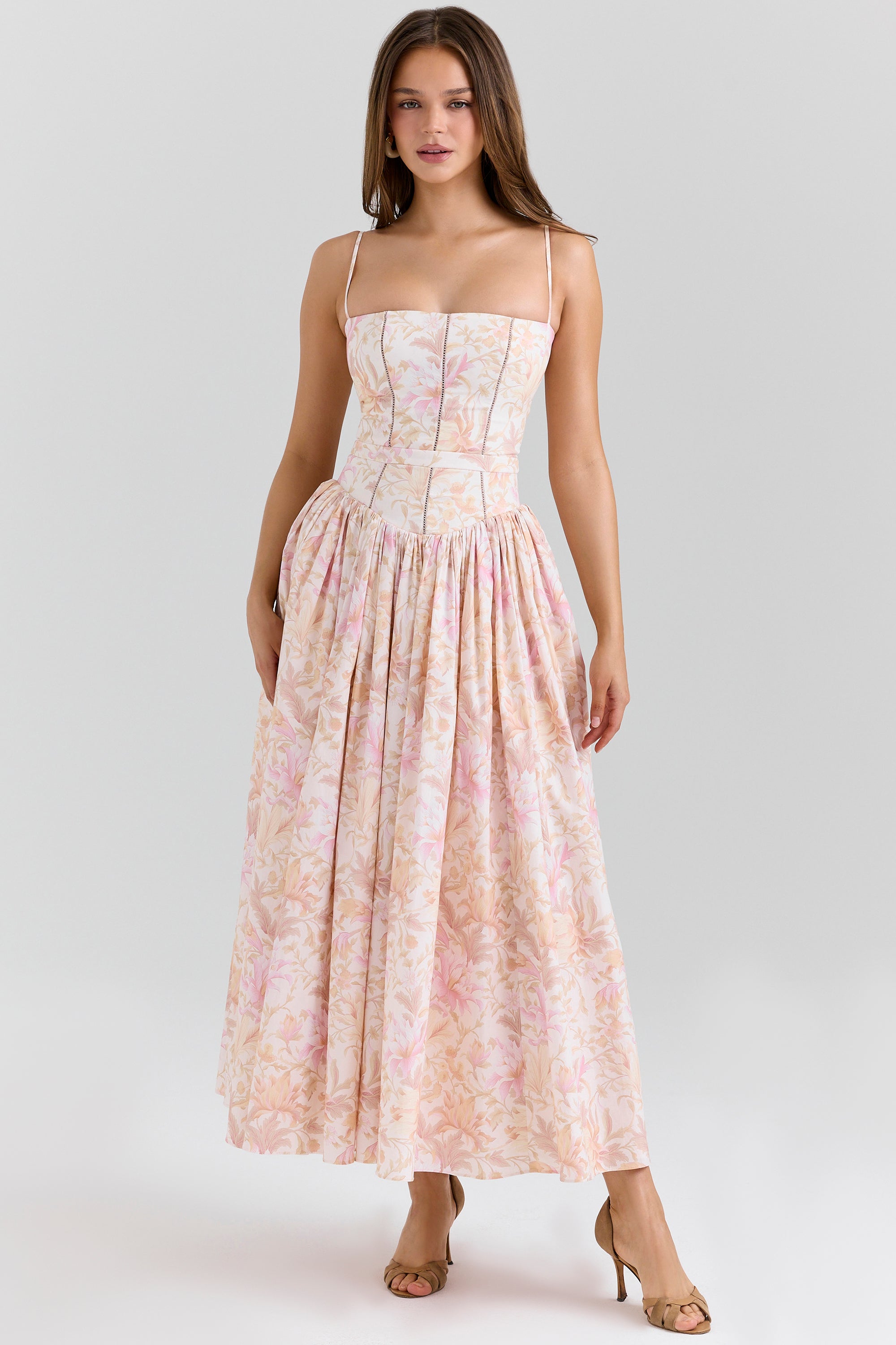 Ysabella Midi Dress - Peach Floral